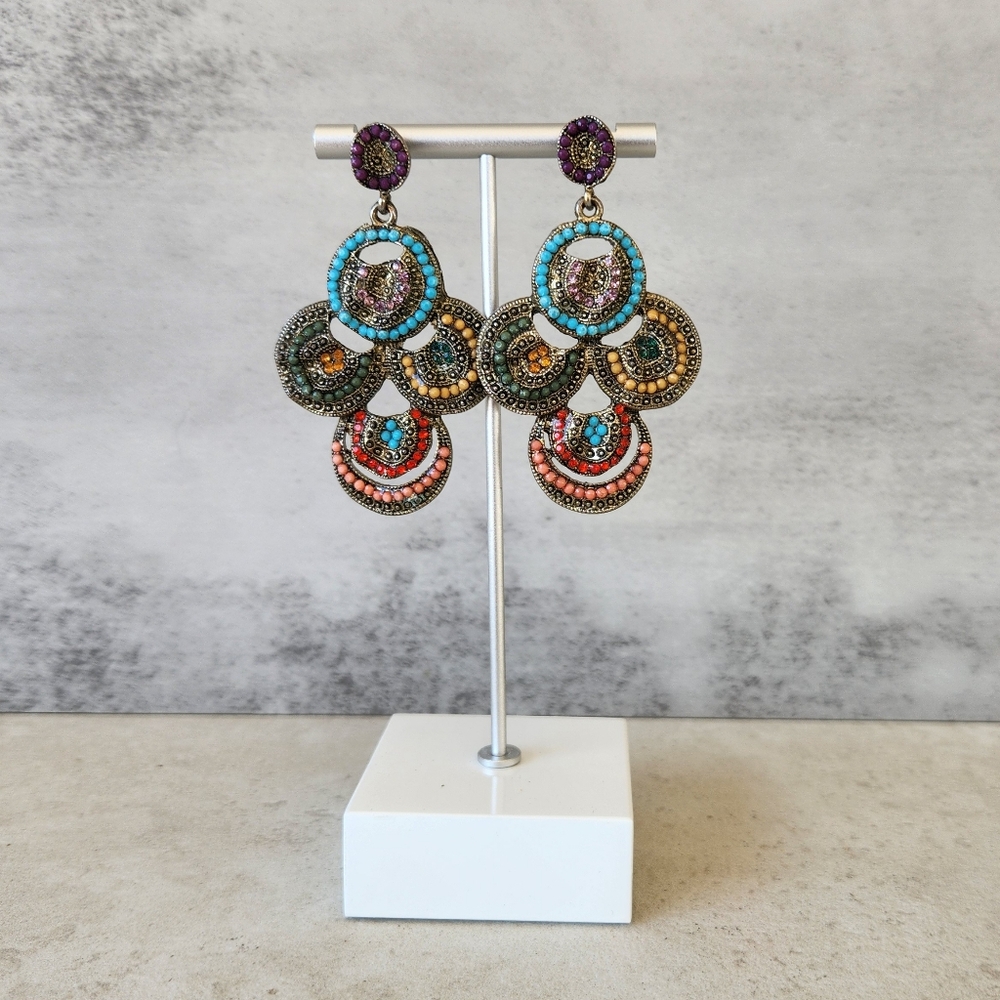 Unique Boho Dangle Drop Large Beaded Statement Ea… - image 5